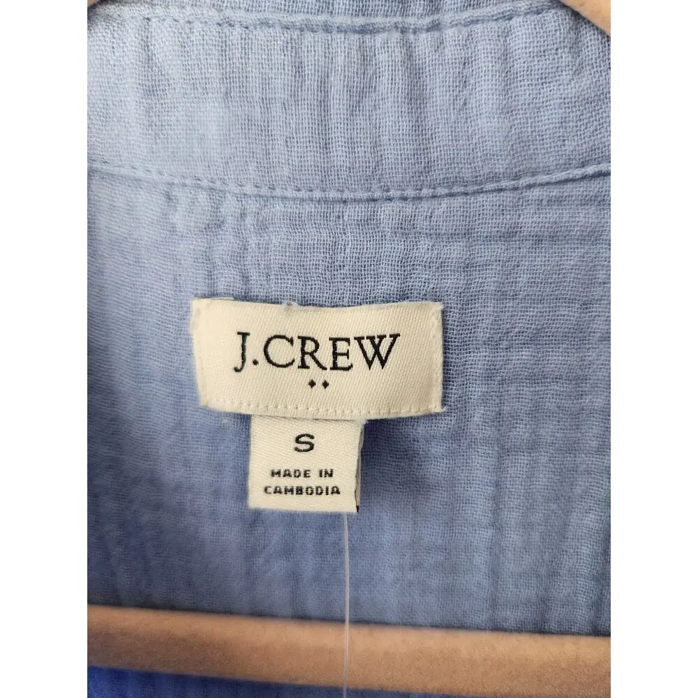 NWT J. Crew Short-Sleeve Gauze Popover Dress 100 % Cotton Blue S *Flaw